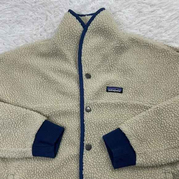 Patagonia Jacket Mens Medium Beige Snap Front Retro-X Pile Fleece Pockets Men M